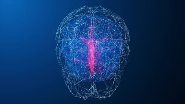 3D animation of digital rotating brain representing the synapse process, neuron connections. Future technology animation, AI deep learning computer machine. 3d render.