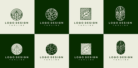 Luxury leaf and plant logo design set