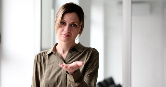 Business woman asking for cash hand gesture concept about bribery and corruption in business