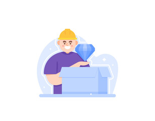 packing staff. a factory worker is assigned to pack production goods. doing pack a diamond in the box in order to be ready to be shipped. occupation. illustration concept design. vector elements