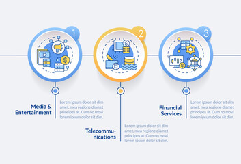 Data lake use cases circle infographic template. Industries. Data visualization with 3 steps. Editable timeline info chart. Workflow layout with line icons. Lato-Bold, Regular fonts used