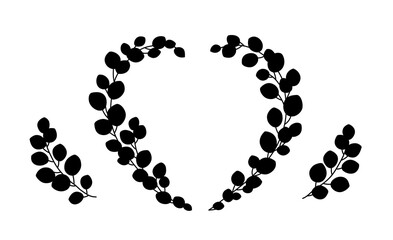decorative eucalyptus heart with branch leaves silhouette