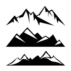 Black silhouette of mountains peaks landscape illustration adventure travel icon vector for logo, set collection, isolated on white background