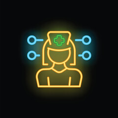 Medical nurse icon outline vector. Medicine surgeon. Clinic patient neon color isolated on black