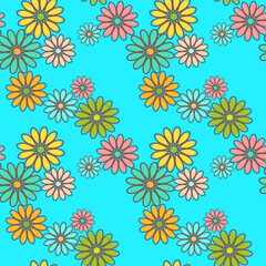 Colorful simple flower shape, vector seamless pattern, textile print, wallpaper, packaging.