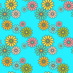 Colorful simple flower shape, vector seamless pattern, textile print, wallpaper, packaging.