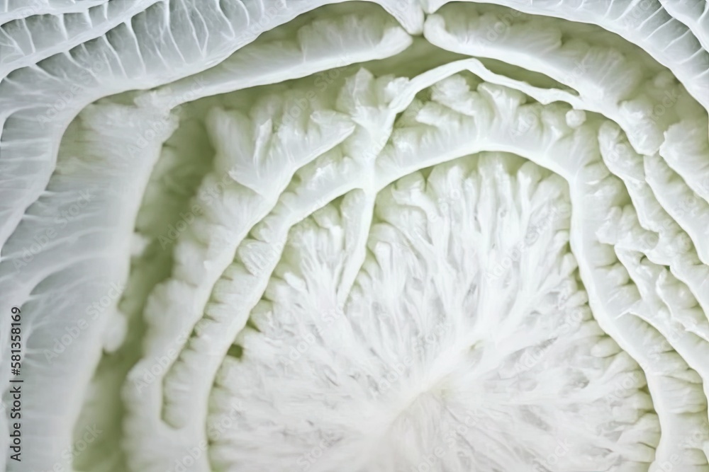 Poster Macro shot, background of the white cabbage in the cut. Detailed top view. 1 2 a raw cabbage, texture. Generative AI