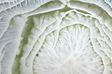 Fototapeta premium Macro shot, background of the white cabbage in the cut. Detailed top view. 1 2 a raw cabbage, texture. Generative AI