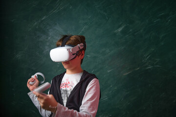 a boy playing with VR headset