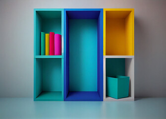 A functional colorful shelf on the wall of the room