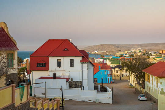 Detail of colorful houses in Luderitz - The ancient german style town in south Namibia