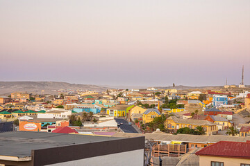 Detail of colorful houses in Luderitz - The ancient german style town in south Namibia