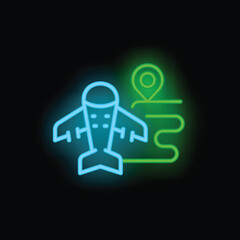 Travel route icon outline vector. Virtual tour. Online business neon color isolated on black