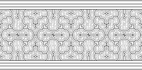 Creative Haven Tessellation Shipibo Muster repeative pattern vector illustration black and white line art