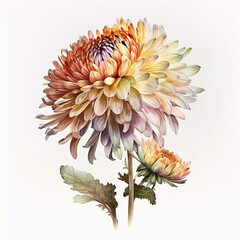 Watercolor chrysanthemums illustration.  Greeting card, invitation template. Ai generated