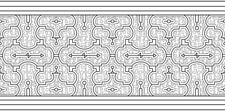 Creative Haven Tessellation Shipibo Muster repeative pattern vector illustration black and white line art