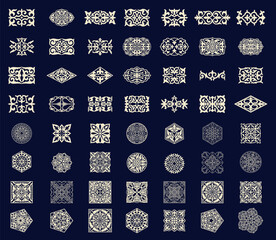 Set of islamic ornaments in vector, persian motiff. 3d ramadan islamic round pattern elements. Geometric logo template set. Circular ornamental arabic symbols. National pattern of the Kazakhs, Kyrgyz