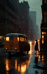 Scenes from the life of a city. streets in the rain. new york, 1950s, ai generative