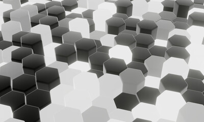 3D black and white hexagon background.