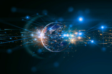 earth and network of internet satellite for telecom,globe data cloud storage of 5g, global networking of social data communication ,Element of this images furnished by NASA