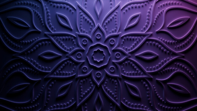 Diwali Concept featuring a Purple Three-dimensional Ornate Pattern. Festival Wallpaper. 3D Render.