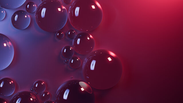 Dew Droplets Background. Maroon and Blue, Science Banner with Copy-Space.