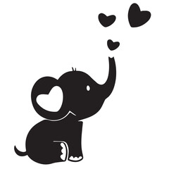 Cute Baby Elephant Blowing Hearts SVG Cut File Clipart Silhouette