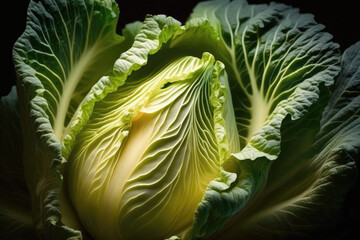 Vegetable themed, healthy produce concept. Premium Close up view of a Napa cabbage. Generative AI.