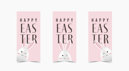 Happy easter greeting card with cute egg bunny design, set of vector illustration