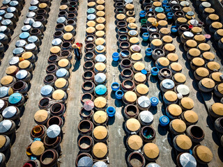 Anchovy fish sauce factory in Phan Thiet city, Binh Thuan province, Vietnam. Fish sauce is a popular condiment in Vietnam
