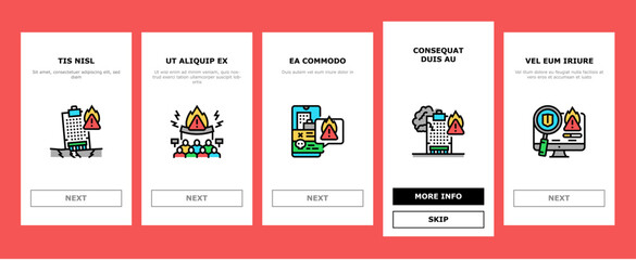 crisis management risk strategy onboarding icons set vector