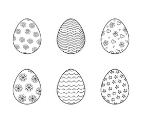 Easter Eggs collection.Set of Easter eggs simple line icons. Vector icons of eggs with ornament in flat design