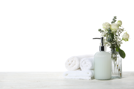 Concept of bodycare and bathroom accessories, isolated on white background