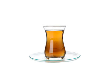 Concept of traditional turkish brewed hot drink - tea, isolated on white background