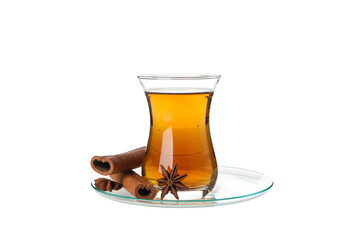 Concept of traditional turkish brewed hot drink - tea, isolated on white background