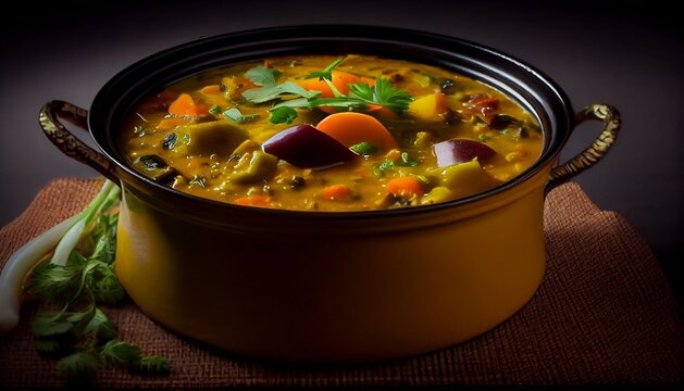 The Beauty and Flavor of Curry: A Vibrant and Flavorful Dish from the Indian Subcontinent, Generative AI, illustration