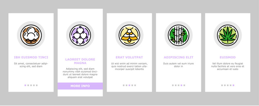 fabric cloth textile material onboarding icons set vector