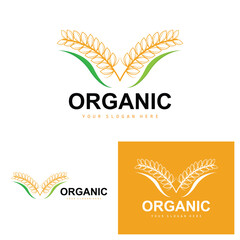 Wheat Rice Logo, Agricultural Organic Plants Vector, Luxury Design Golden Bakery Ingredients