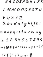 alphabets hand drawn letters and numbers vector illustration 