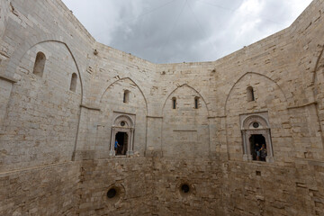 ANDRIA, ITALY, JULY 8. 2022 - Inner of Castel del Monte, built in an octagonal shape by Frederick II in the 13th century in Apulia, Andria province, Apulia, Italy