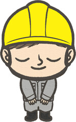 お辞儀をしている工事現場の人のイラスト