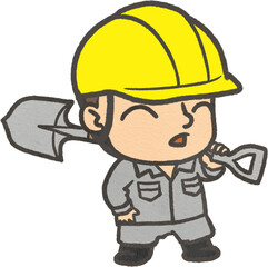 スコップを持つ工事現場の人のイラスト