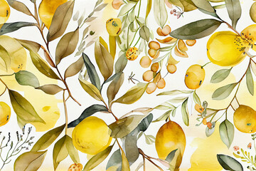 Obraz na płótnie Canvas Botanical watercolor wallpaper pattern. generative ai 