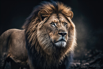 Fototapeta na wymiar portrait of a lion created with Generative AI technology
