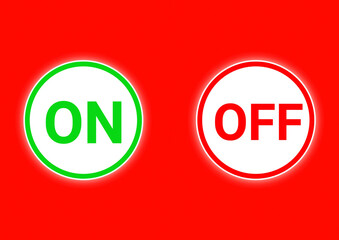 On and Off toggle switch on red background. 3D Illustration.