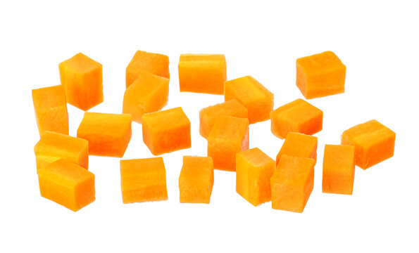 Cube sliced Carrot isolated on transparent background, PNG image