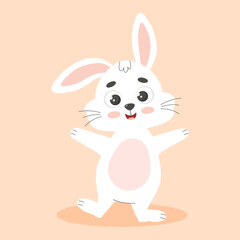 Сheerful white easter bunny. Cartoon vector illustration.