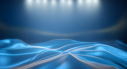 background with folds of blue fabric with a soft glow. generative ai