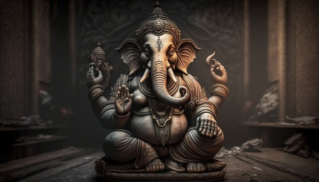 generative ai. Lord Ganesha beautiful. Ganesha statue religious India art
