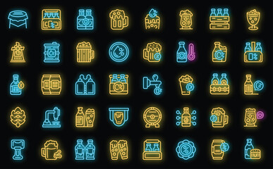 Nonalcoholic beer icons set outline vector. Can bottle. Drink beverage neon color on black isolated